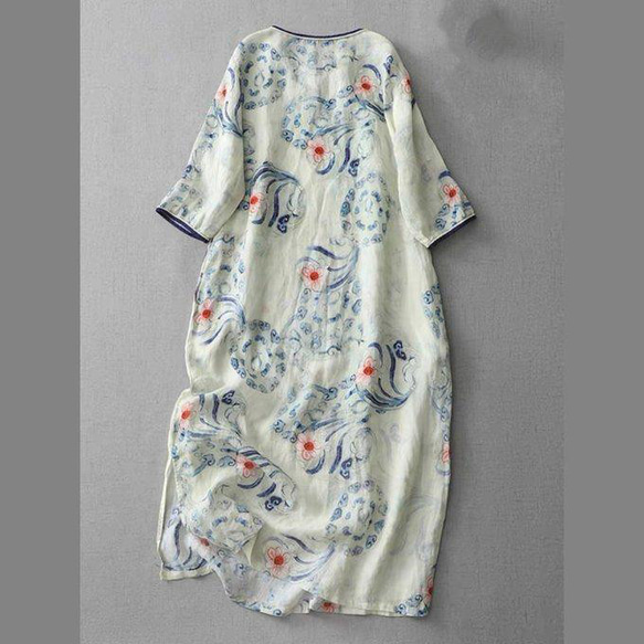 コットンリネンワンピース、コットンワンピース、夏のワンピース、春のワンピース、エレガントワンピース、ロング丈ワンピース、 3枚目の画像