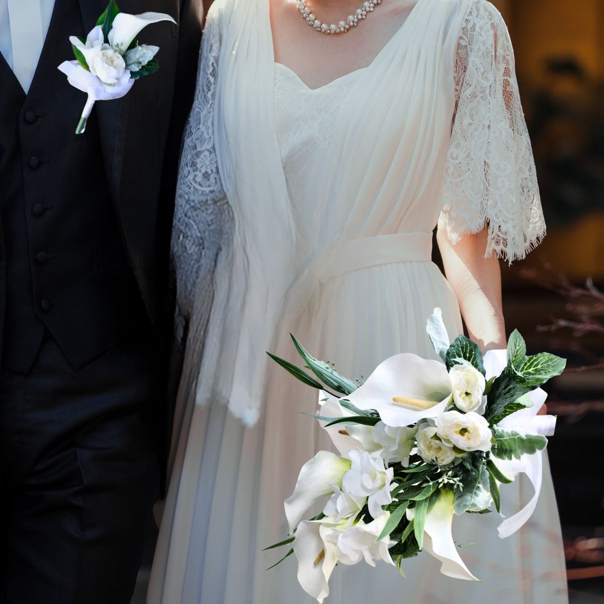 カラー ショートアーム ブーケ ウェディングブーケ 造花ブーケ ラン バラ スタイリッシュ エレガント ブートニアセット