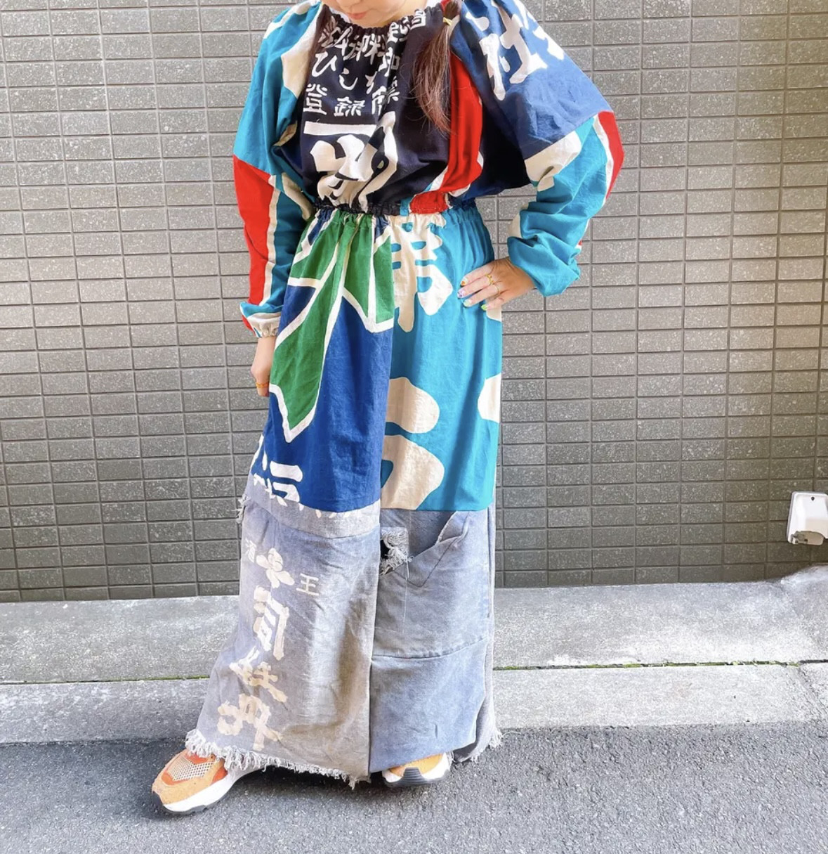 古着　ヴィンテージ　vintage ワンピース　リメイク　リメイクワンピース　パッチワーク　酒屋　エプロン　大漁旗