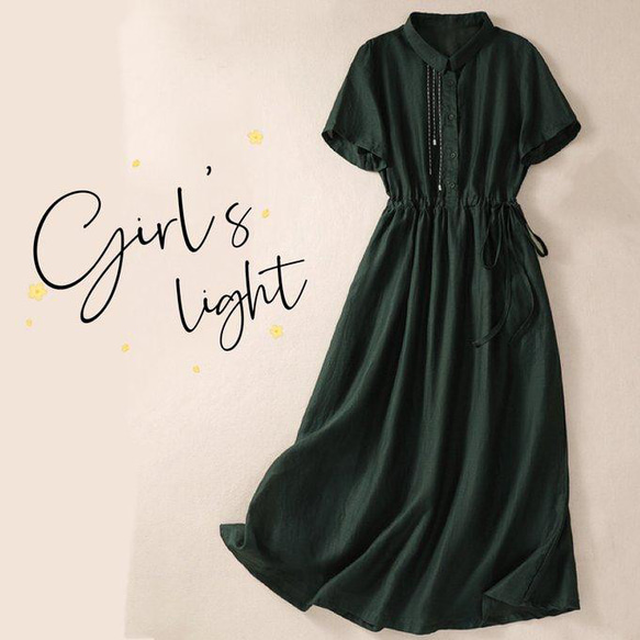 夏のワンピース、春夏ワンピース、コットンリネンワンピース、リネンワンピース、エレガントワンピース、ロング丈ワンピース、ロ 1枚目の画像