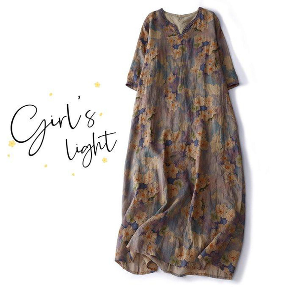 夏のワンピース、春のワンピース、コットンリネンワンピース、リネンワンピース、エレガントワンピース、ロング丈ワンピース、ロ 1枚目の画像