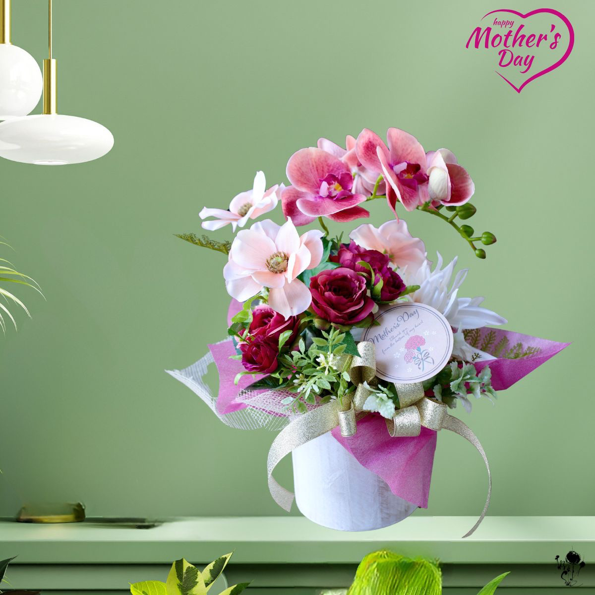 【 母の日ギフト 】胡蝶蘭 アレンジメント 造花 送料無料 インテリア ギフト プレゼント 置物 CT触媒 ラン バラ