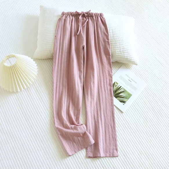 レディースパジャマパンツピンク色100%綿肌に優しい ズボン春夏秋寝巻き　薄手 1枚目の画像