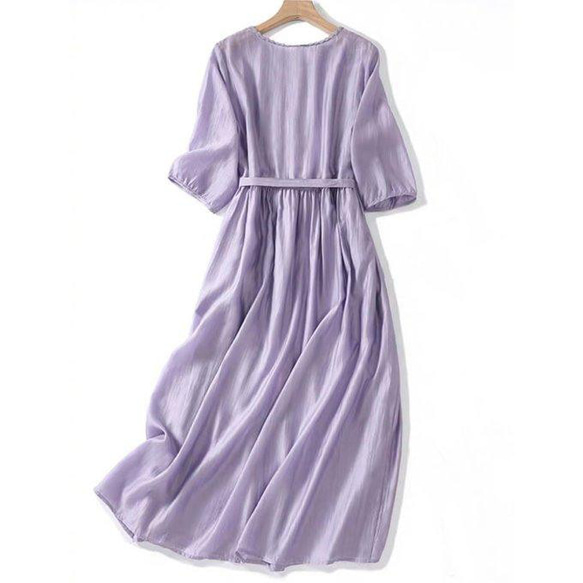 夏のワンピース、エレガントワンピース、ロング丈ワンピース、7分袖 2枚目の画像