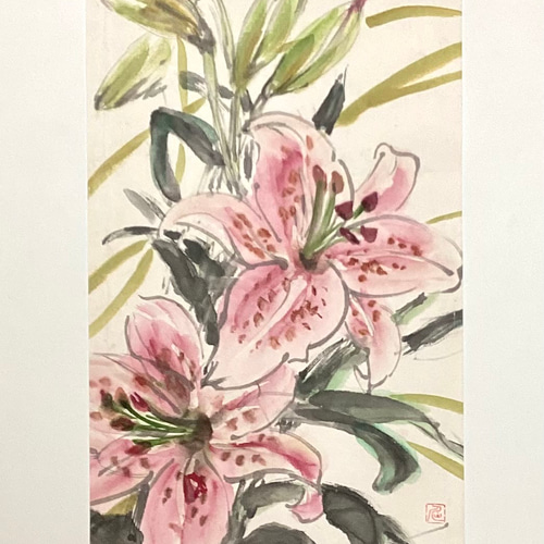 5,500『Pure Lilies〜百合リリー』ユリの花 墨絵アート 水墨画