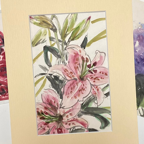 『百合リリー』ユリの花 墨絵アート 水墨画 インテリアアート 雑貨ギフト 絵画 5,500『Pure Lilies〜百合リリー』ユリの花 墨絵アート 水墨画