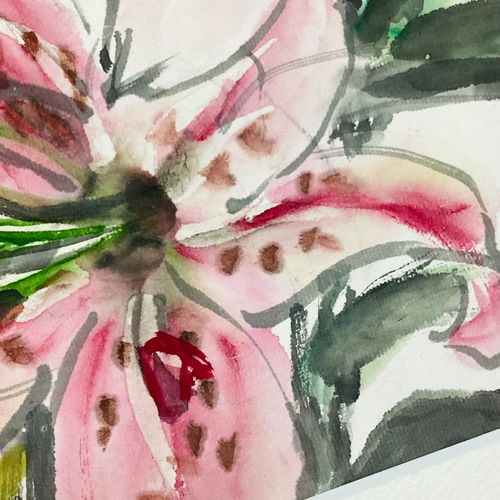 『百合リリー』ユリの花 墨絵アート 水墨画 インテリアアート 雑貨ギフト 絵画 5,500『Pure Lilies〜百合リリー』ユリの花 墨絵アート 水墨画