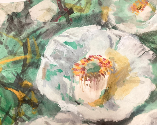 白椿　水彩画　原画 10% OFF ❤︎❤️❤︎ ¥5,500→¥4,950『Camellia White 〜白椿』墨絵