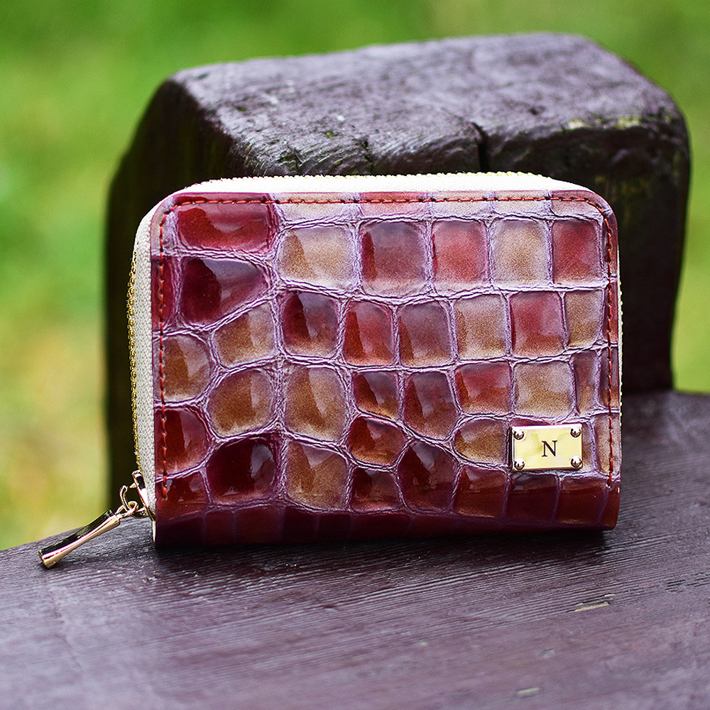 選べる8色 ステンドグラスレザー コンパクトウォレット 本革 財布 イニシャル ラウンドファスナー