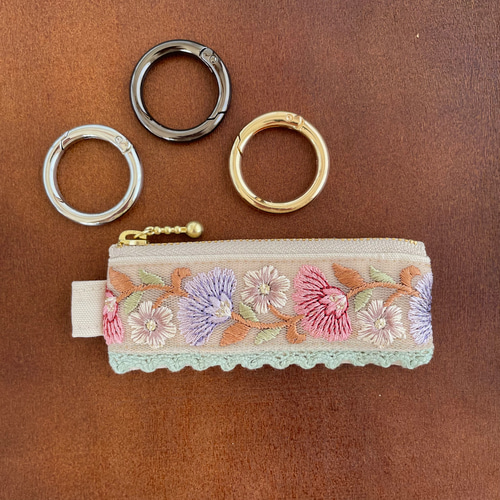 リップポーチ　ポーチ　ミニポーチ　インド刺繍　リボン　ピンク　927-1 リップポーチ ポーチ ミニポーチ インド刺繍 リボン ピンク 927