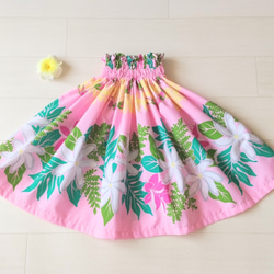 tari♡☆ケイキ☆子ども☆切り替えパウスカート☆フラダンス☆ピンク ケイキ☆子ども☆切り替えパウスカート☆フラダンス☆ハワイアン