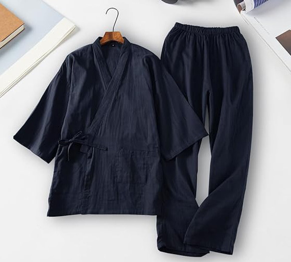 甚平 部屋着 上下セット 薄手作務衣 じんべい メンズ 紳士服 1枚目の画像