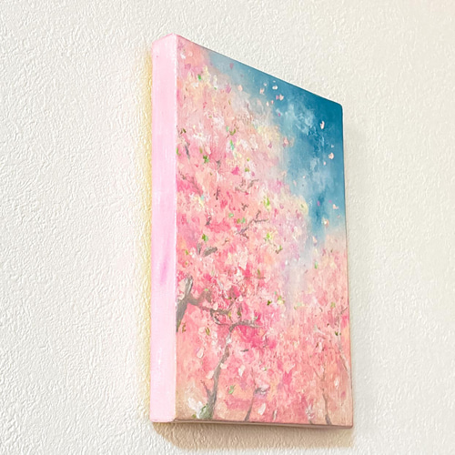 パステル画 ポットのアート さくら 春色に包まれて ハートの花びら 【原画】オイルパステル