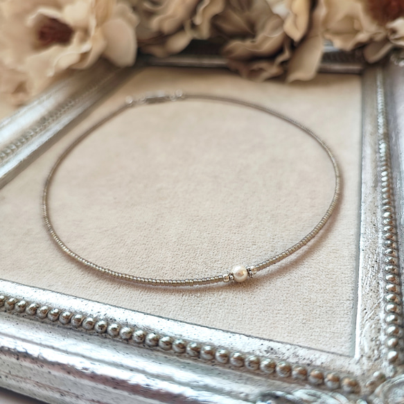 とても小さなコットンパールのかわいいチョーカー（マグネット式金具へ変更可能です） 16枚目の画像