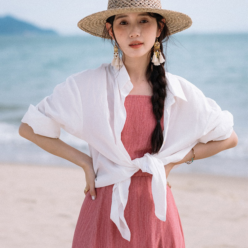 白   テンセル   シャツ   立て襟   シャツ   コート