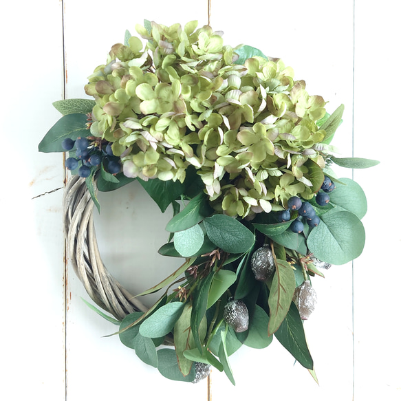 ユーカリ紫陽花リース