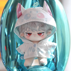 20cm着せ替えぬいぐるみ服 虹色サイダーコート 5色 ヘッド飾り付き 耳付き 顔文字 着せ替え人形 ぬいぐるみ ぬい服 2枚目の画像