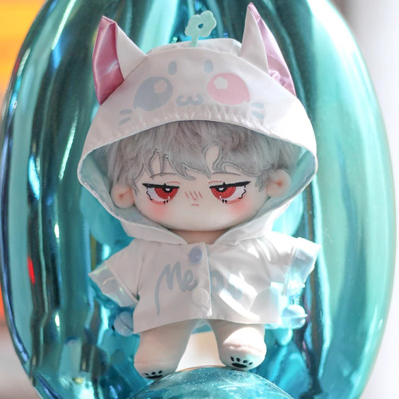 20cm着せ替えぬいぐるみ服 虹色サイダーコート 5色 ヘッド飾り付き 耳付き 顔文字 着せ替え人形 ぬいぐるみ ぬい服 2枚目の画像