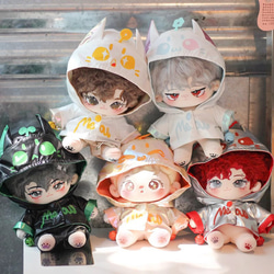 20cm着せ替えぬいぐるみ服 虹色サイダーコート 5色 ヘッド飾り付き 耳付き 顔文字 着せ替え人形 ぬいぐるみ ぬい服 1枚目の画像