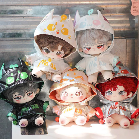 20cm着せ替えぬいぐるみ服 虹色サイダーコート 5色 ヘッド飾り付き 耳付き 顔文字 着せ替え人形 ぬいぐるみ ぬい服 1枚目の画像