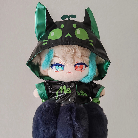 20cm着せ替えぬいぐるみ服 虹色サイダーコート 5色 ヘッド飾り付き 耳付き 顔文字 着せ替え人形 ぬいぐるみ ぬい服 4枚目の画像