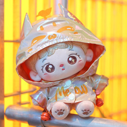 20cm着せ替えぬいぐるみ服 虹色サイダーコート 5色 ヘッド飾り付き 耳付き 顔文字 着せ替え人形 ぬいぐるみ ぬい服 3枚目の画像