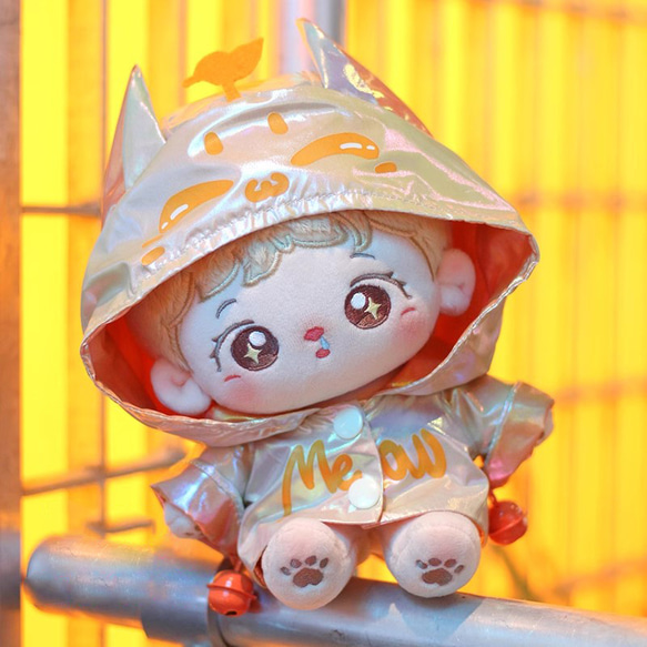 20cm着せ替えぬいぐるみ服 虹色サイダーコート 5色 ヘッド飾り付き 耳付き 顔文字 着せ替え人形 ぬいぐるみ ぬい服 3枚目の画像