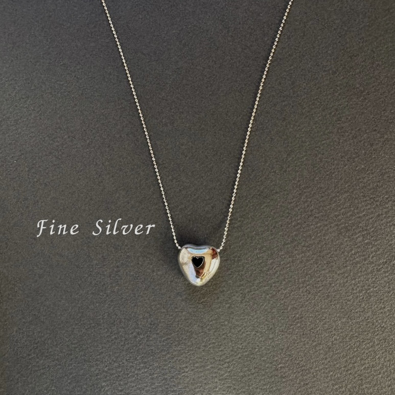 《純銀ハートペンダント》2WAY 燻し仕上げ ギフト シルバー925 スライドチェーン