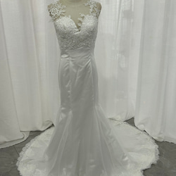 美品！ウエディングドレス 流れる透け花レース マーメイドライン  