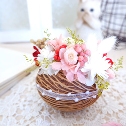 三日月リース プリザーブドフラワー ドライフラワー 玄関リース ピンク