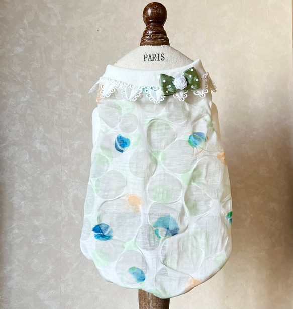 ハンドメイド犬服花柄接結ニットのヒラヒラお袖キャミワンピ