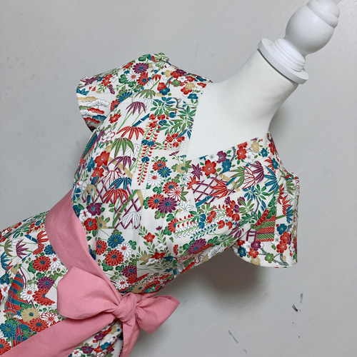 着物リメイクカシュクールワンピースM 百花繚乱 ワンピース 着物リメイクカシュクールワンピースM 百花繚乱 ワンピース