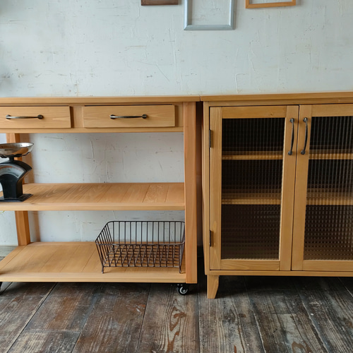 ナチュラル キッチンワゴン キッチンカウンター 作業台 引出し2杯 