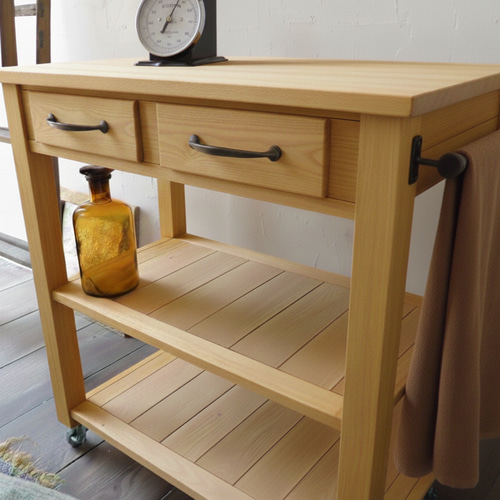 ナチュラルウッド キッチンワゴン 2引き出し 楽天市場】引出し・木製ふた付きワゴン(ホワイト KF) ニトリ 【玄関先