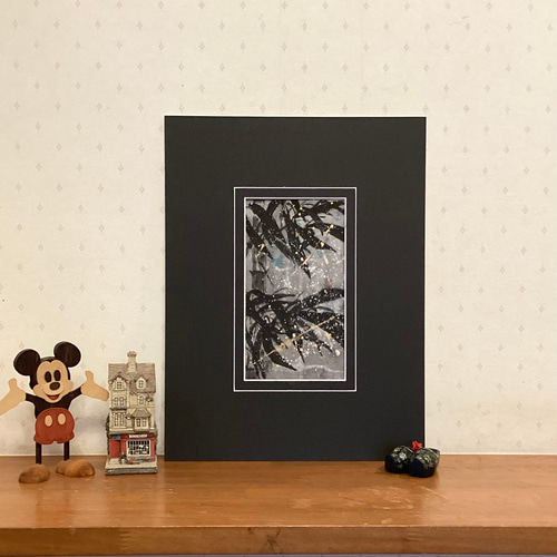 『朝顔』墨絵アート 水墨画 インテリアアート 雑貨ギフト 絵画 ガーデニング 5,500『Morning Glory Garden〜庭に咲く朝顔』墨絵アート 水墨画