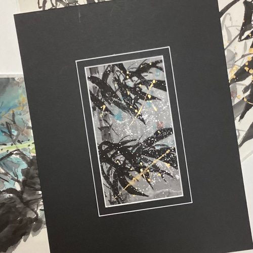 5,500『Bamboo in Snowy Winter〜雪笹』墨絵アート 水墨画