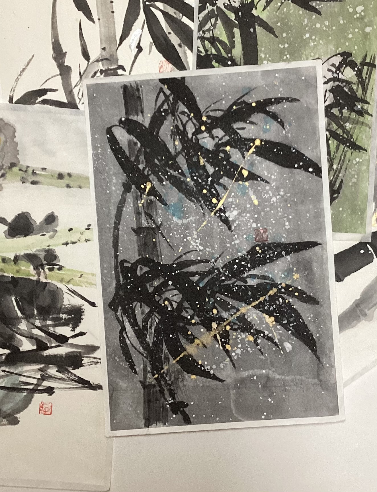 『庭に咲く朝顔』墨絵アート 水墨画 インテリアアート 雑貨ギフト ガーデニング 5,500『Morning Glory Garden〜庭に咲く朝顔』墨絵アート 水墨画