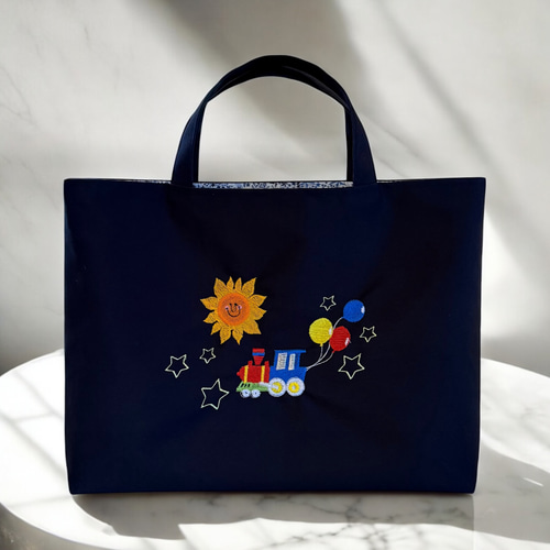 汽車刺繍／レッスンバッグ|リバティ|名入れ|刺繍|男の子|私立|お