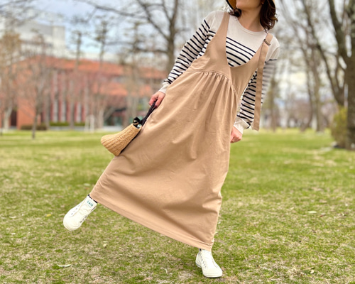 大人の着映え♪アシメなジャンスカ（ベージュ）【即納・送料無料