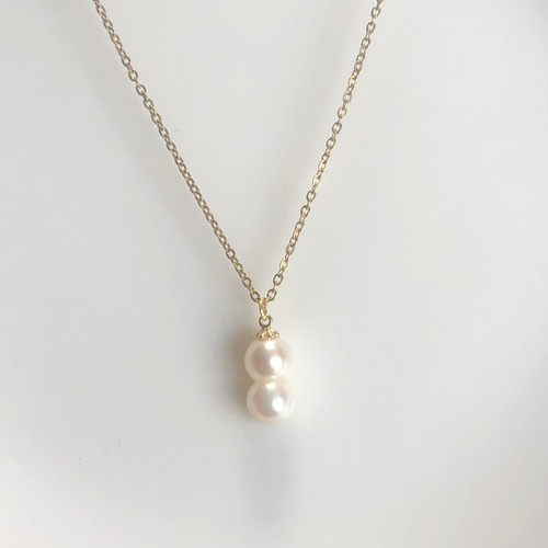 金属アレルギー対応 7mm×2粒 双子風 天然あこや真珠 ネックレス