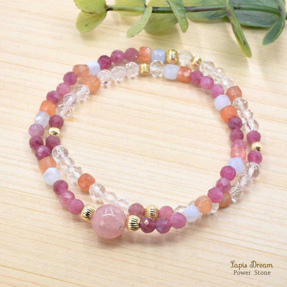 愛を呼び寄せるお守り | ディープローズクォーツとピンクトルマリンの天然石パワー.ストーン ブレスレット