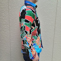 長袖和柄シャツ（大漁旗）黒 3枚目の画像
