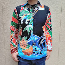 長袖和柄シャツ（大漁旗）黒 2枚目の画像