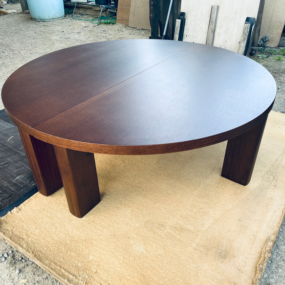 半円型リビングテーブル2本セット特価折りたたみ脚日本製 1枚目の画像