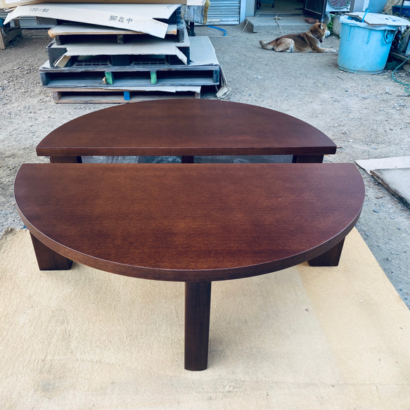 半円型リビングテーブル2本セット特価折りたたみ脚日本製 2枚目の画像