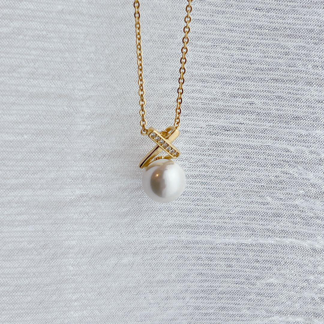 パール ゴールド クロスデザイン ネックレス