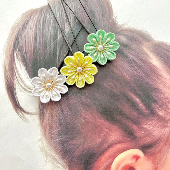 七五三 髪飾り つまみ細工 3歳 浴衣 甚平 パステルカラー うさぎ 5-C 七五三 髪飾り 3歳 7歳 753 つまみ細工 浴衣 着物 小物 鈴