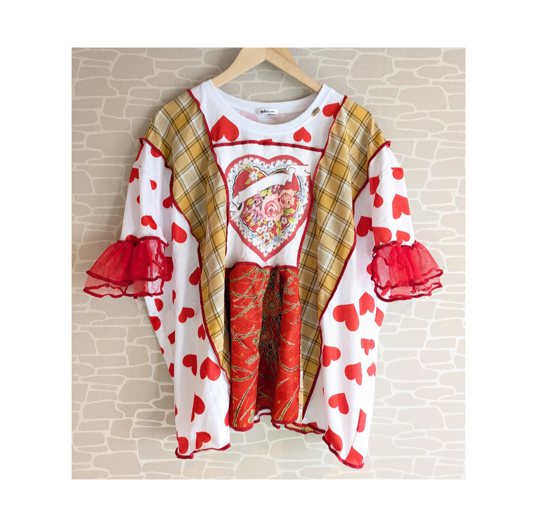 ハート柄×着物トップス