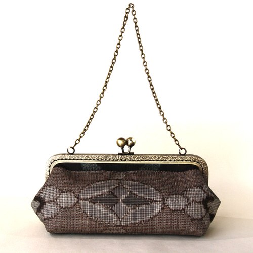 アンティーク泥大島紬リメイクがま口バック/和装バッグ/スマホ入ります