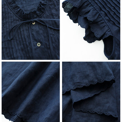 【即納】リネン生地のスカラップデザインが涼し気♪ピンタックボウタイブラウス 12枚目の画像